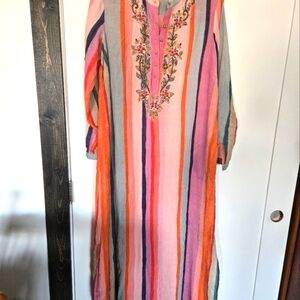 Soft Surroundings M Beaded Striped Gauzy Material Max Beach Casual Dress